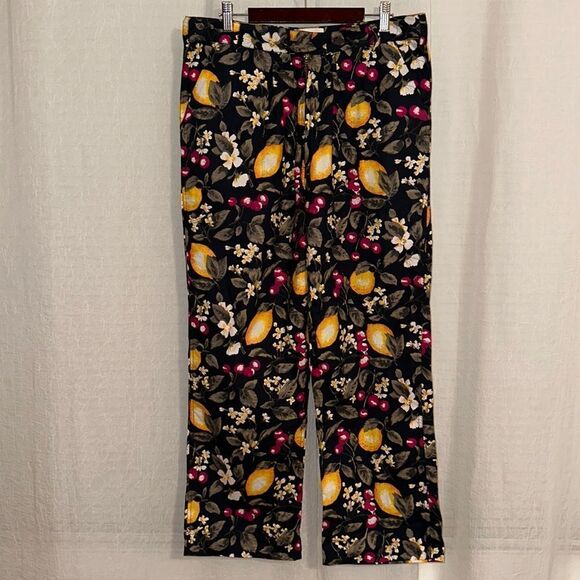 ASOS ba&sh 10 Black Yellow Pink 💯Cotton Lemon Cherry Floral Crop Pants - Picture 1 of 13